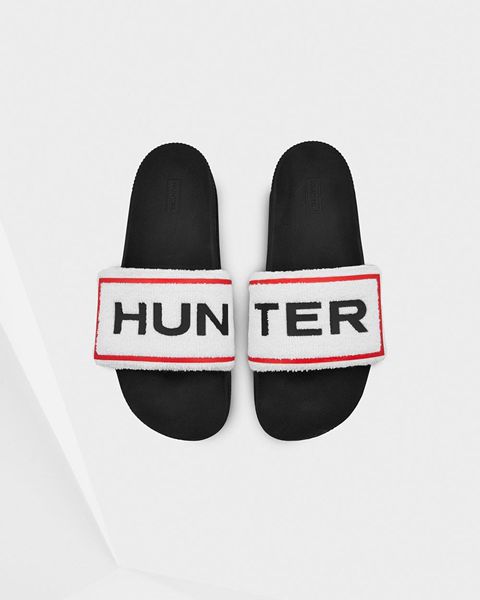 Hunter Terry Towelling Logo Adjustable Papuce Muske - Bijele/Crne | JS92-4B7